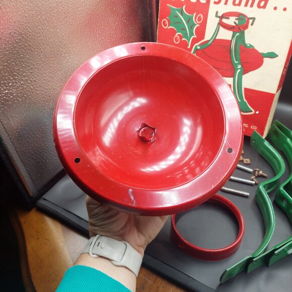 Vintage Metal Christmas Tree Stand w/Box Red Green Hamilton Monroe No. 12 - Picture 3 of 10